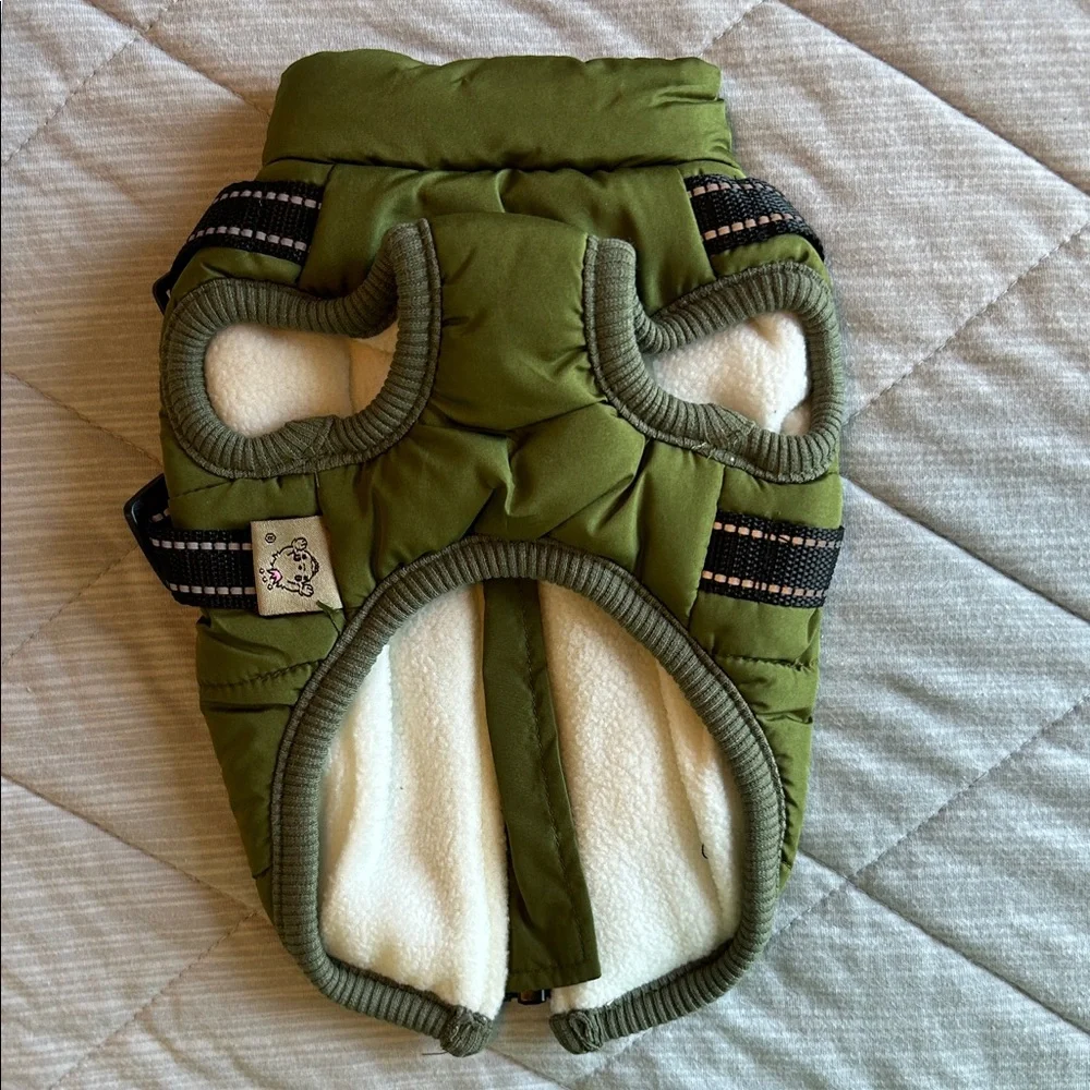 Small dog Green Vest with adjustable harness attached